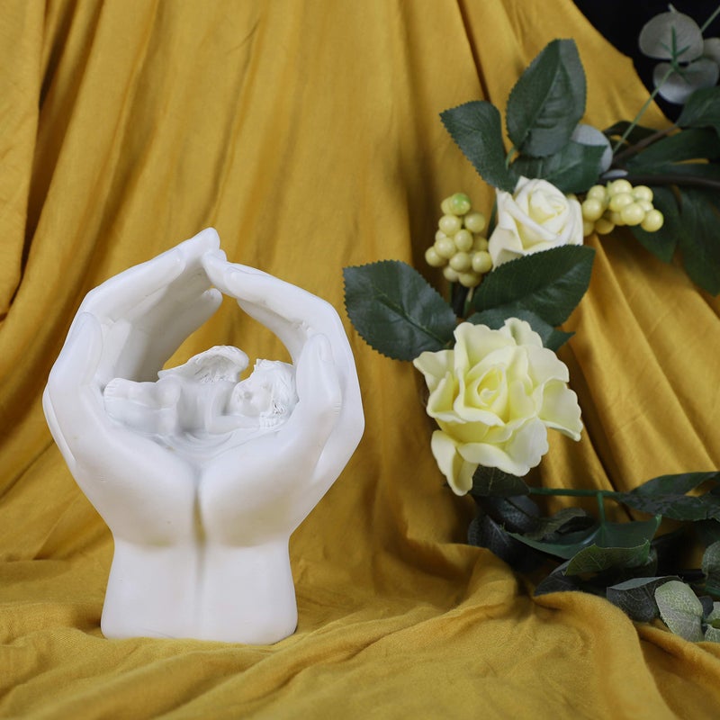 JUNIQUTE Sleeping Resting Angel in God's Hand with Colorful Light Fairy Garden Deco Cupid Statue Home Deco Cherub Statue Baby Sculpture Figurine Memorial - Image 2